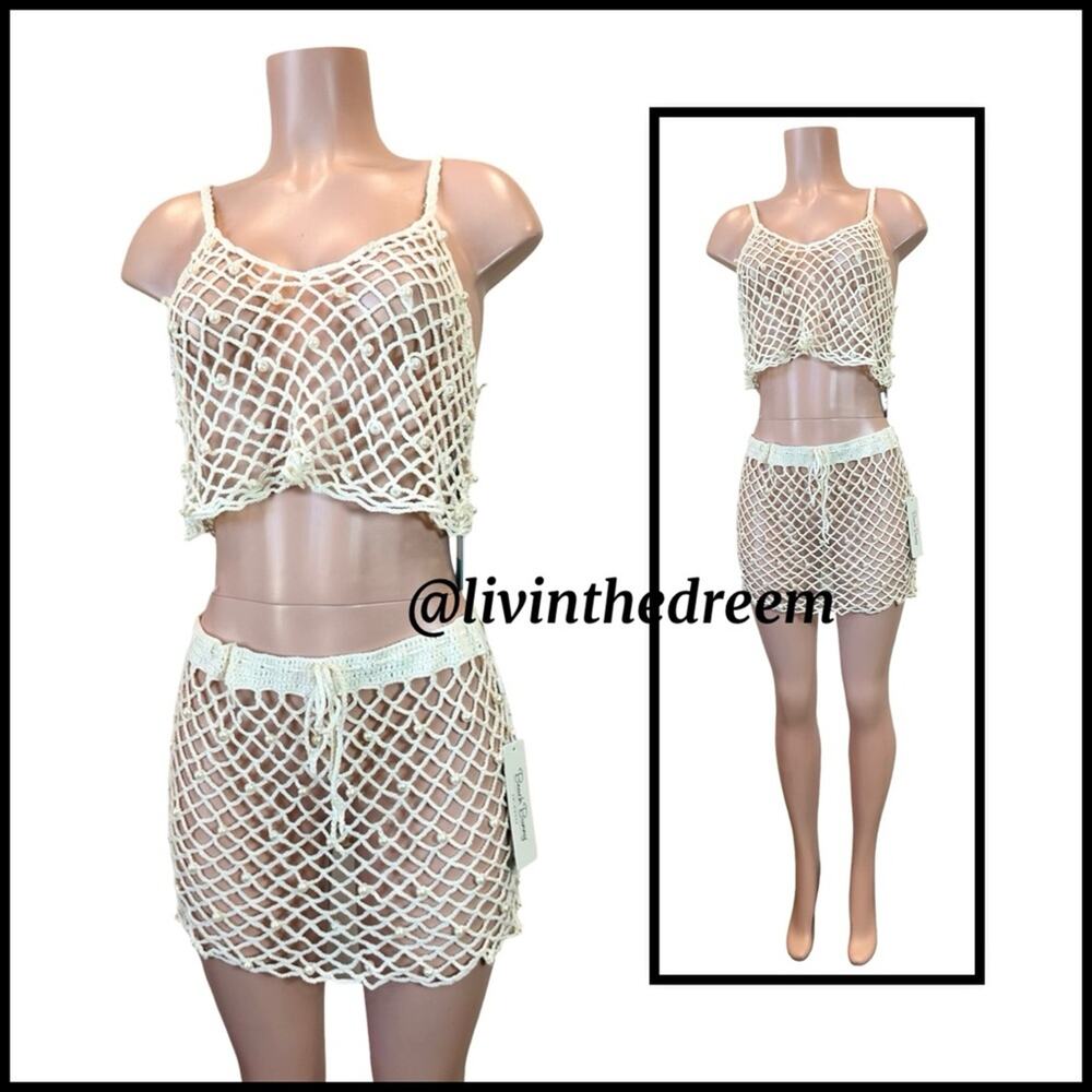 BEACH BUNNY Bianca Tank & Mini Skirt - Ivory Large Set $158 - Picture 3 of 16